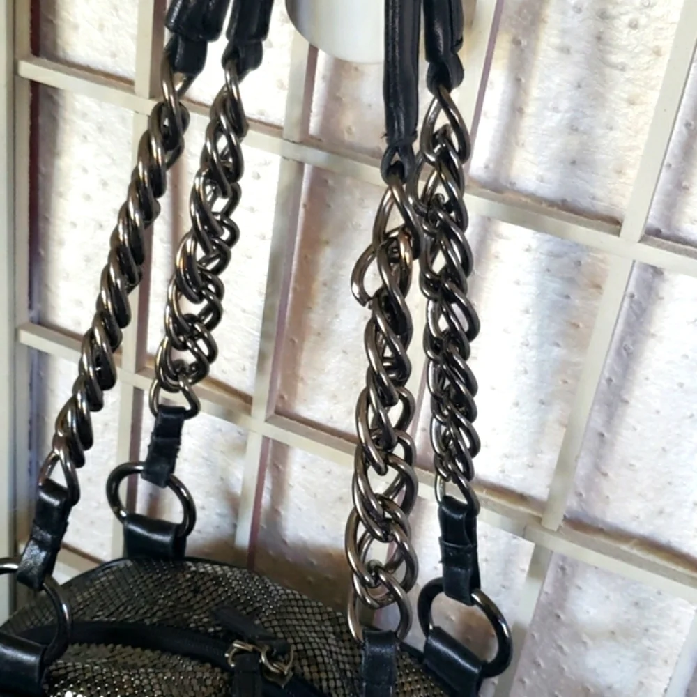 Whithing and Davis metallic mesh fabric chain handles big bag